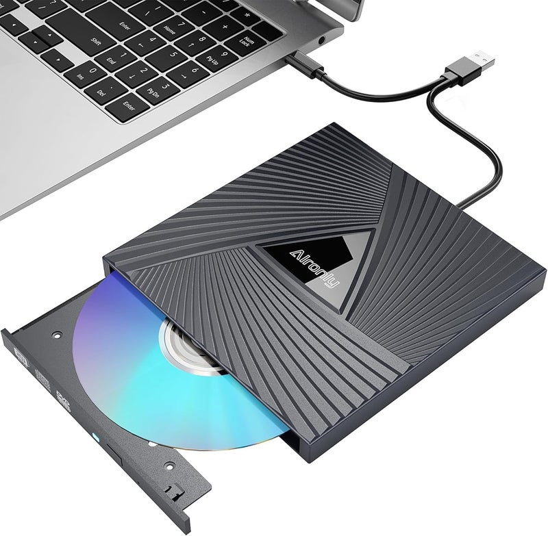 Alronly External CD/DVD Drive for Laptop/PC, USB 3.0 Type-C Portable Player for Computer CD DVD +/-RW Disk Drive CD Burner Writer Reader Compatible with Desktop Windows Apple (Functional Interface) - Image 1